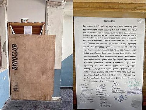 சென்னை ஆயிரம்விளக்கு பகுதியில் அதிமுக முன்னாள் அமைச்சர் சி.விஜயபாஸ்கர் உதவியாளரின் நண்பரான சந்திரசேகரின் அலுவலகத்துக்கு லஞ்ச ஒழிப்பு போலீஸார் சென்றபோது, அவர் அங்கு இல்லை. இதனால், பூட்டப்பட்டிருந்த அலுவலகத்துக்கு  சீல் வைத்துள்ளனர்.படம்:  பு.க.பிரவீன்