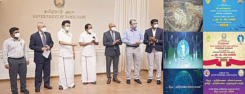 தகவல் தொழில்நுட்பவியல் துறையின் சார்பில் உருவாக்கப்பட்டுள்ள ‘இ-முன்னேற்றம்’ மற்றும் ‘தகவல் தொழில்நுட்ப நண்பன்’ ஆகிய வலைதளங்களையும், ‘கீழடி - தமிழிணைய விசைப்பலகை’ மற்றும் ‘தமிழி - தமிழிணைய ஒருங்குறி மாற்றி’ ஆகிய தமிழ் மென்பொருள்களையும், தலைமைச் செயலகத்தில் முதல்வர் மு.க.ஸ்டாலின் நேற்று தொடங்கி வைத்தார். உடன் அமைச்சர் த.மனோ தங்கராஜ் மற்றும் உயர் அலுவலர்கள்.
