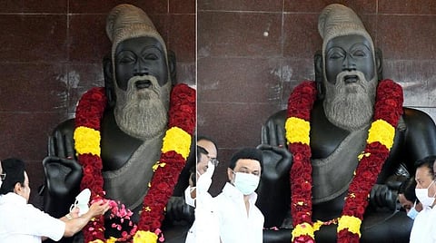 திருவள்ளுவர் சிலைக்கு முதல்வர் மு.க.ஸ்டாலின் மாலை அணிவித்து மரியாதை
