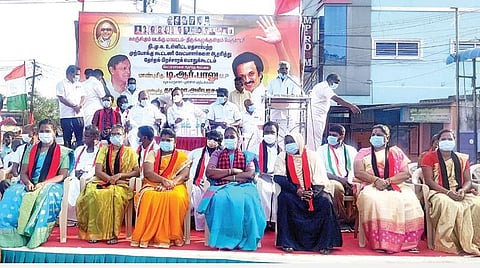 திருக்கழுக்குன்றத்தில் நடைபெற்ற திமுக கூட்டணி வேட்பாளர் அறிமுகக் கூட்டம்.