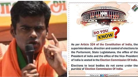 உங்களுக்கு தெரியுமா... உள்ளாட்சித் தேர்தலை நாங்கள் நடத்தவில்லை: அண்ணாமலைக்கு இந்தியத் தேர்தல் ஆணையம் பதில்