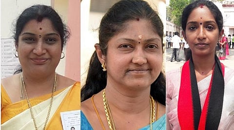 திண்டுக்கல் மாநகராட்சி முதல் பெண் மேயராக தேர்வு செய்ய வாய்ப்புள்ள கவுன்சிலர்கள் சரண்யா, நித்யா, லட்சுமி. 