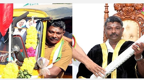 கும்பகோணம் மாநகராட்சி: சொந்த ஆட்டோவில் வந்து மேயர் பதவியேற்ற காங்கிரஸ் வேட்பாளர்