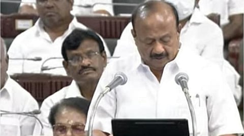 வேளாண் பட்ஜெட்டை தாக்கல் செய்த அமைச்சர் எம்.ஆர்.கே.பன்னீர்செல்வம்.