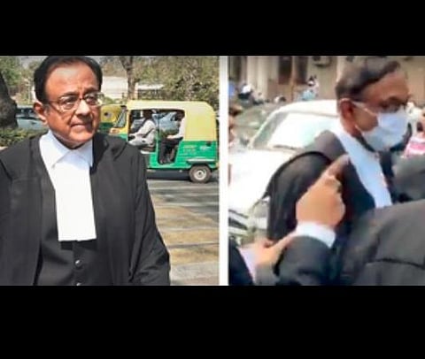 காங்கிரஸுக்கு எதிராக வாதாடுவதா? - கொல்கத்தா உயர் நீதிமன்றத்தில் ப.சிதம்பரத்தை முற்றுகையிட்டு சொந்த கட்சியினர் போராட்டம்