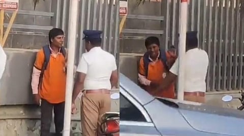 கோவையில் உணவு விநியோக நிறுவன ஊழியரை தாக்கிய போக்குவரத்துக் காவலர்.