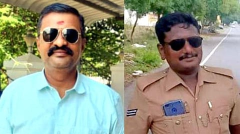 நாமக்கல் விபத்தில் பலியான உதவி ஆய்வாளர் சந்திரசேகர் (இடது) மற்றும் காவலர் தேவராஜன் (வலது)