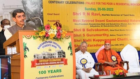 சனாதன தர்மத்துடன் மதத்தை ஒப்பிடக் கூடாது: சென்னை ராமகிருஷ்ணா மிஷன் பள்ளி நூற்றாண்டு விழாவில் ஆளுநர் ஆர்.என்.ரவி கருத்து