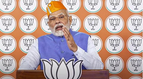 பாஜக மேயர்கள் மாநாட்டில் பிரதமர் மோடி காணொலி வாயிலாக பேசினார். படம்: பிடிஐ