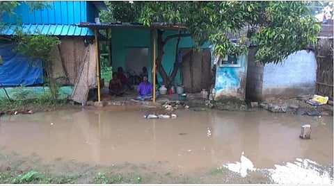 ராஜபாளையம் அருகே குடியிருப்புகளை சூழ்ந்த மழைநீரால் மாற்றுத்திறனாளி தாய், மகன்கள் பரிதவிப்பு