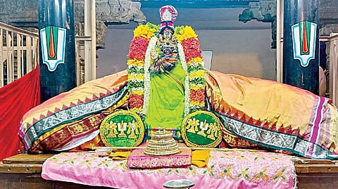 ரங்கம் கோயிலில் நேற்று முன்தினம் இரவு நடைபெற்ற கைசிக ஏகாதசி விழாவில் 365 வஸ்திரங்களுடன் அருள்பாலித்த நம்பெருமாள்.