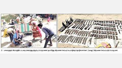 ஊர் ஊராக குடும்பத்துடன் சென்று இரும்புப் பட்டறை அமைக்கும் வடமாநிலத் தொழிலாளர்கள்