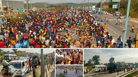 கிருஷ்ணகிரி மாவட்டம் சூளகிரி  அருகே எருதுவிடும் விழாவுக்கு அனுமதி கோரி நடந்த சாலை மறியல் போராட்டம்