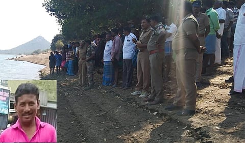 கர்நாடக வனத்துறையினர் துப்பாக்கி சூட்டில் சிக்கி உயிரிழந்த ராஜாவின் உடலை சொரிப்பாறை அருகே பாலாற்றில் போலீஸார் சடலமாக மீட்டனர் (உள்படம்: ராஜா)