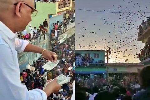 திருமண விழாவில் பண மழை பொழிந்த மணமகன் வீட்டார்.