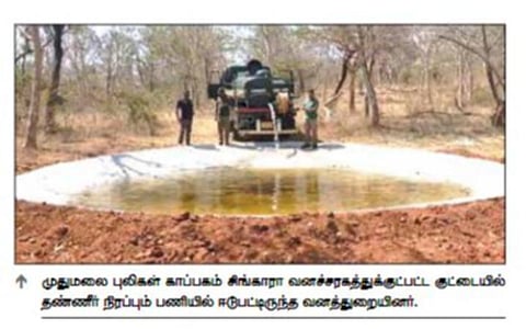 முதுமலையில் விலங்குகளின் தாகத்தை தணிக்க வனக்குட்டைகளில் தண்ணீர் நிரப்பும் வனத்துறை