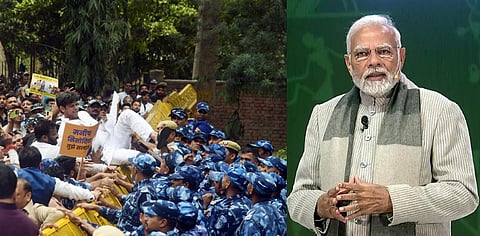 மணீஷ் சிசோடியா கைது தொடர்பாக போராட்டம் மேற்கொண்ட ஆம் ஆத்மி கட்சியினர். பிரதமர் மோடி | கோப்புப்படம்