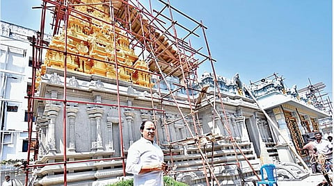 சென்னை தியாகராயநகரில் திருமலை திருப்பதி தேவஸ்தானம் சார்பில் கட்டப்பட்டு கும்பாபிஷேகம் நடத்த உள்ள பத்மாவதி தாயார் கோயில்.