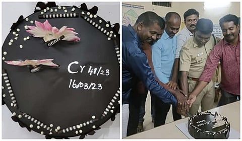 கேக் வெட்டி கொண்டாடிய போலீசார்