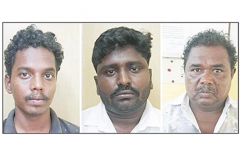 கொள்ளை வழக்கில் கைது செய்யப்பட்ட தங்கவேலு, அஜித்குமார், ஆறுமுகம்.