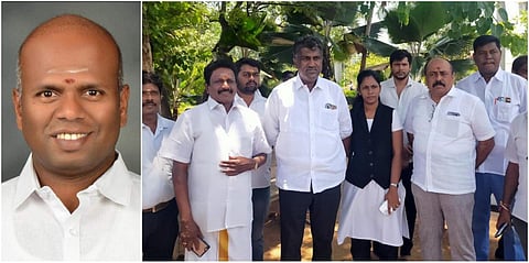கைது செய்யப்பட்ட செல்வகுமார் (இடது) , கோவை மாநகர காவல் ஆணையர் அலுவலகத்துக்கு வந்த பாஜக கோவை மாநகர் மாவட்ட தலைவர் பாலாஜி உத்தம ராமசாமி தலைமையிலான நிர்வாகிகள் (வலது).
