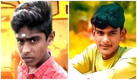 கட்டுமானப் பணியின்போது மின்சாரம் தாக்கி உயிரிழந்த பள்ளி மாணவர்கள் ஹரிஷ்குமார் (இடது) ரவிசெல்வம் (வலது)