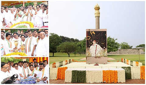 ராஜீவ்காந்தியின் நினைவு தினத்தையொட்டி ஸ்ரீபெரும்புதூரில் உள்ள அவரது நினைவிடத்தில் அஞ்சலி செலுத்திய காங்கிரஸ் கட்சியினர்