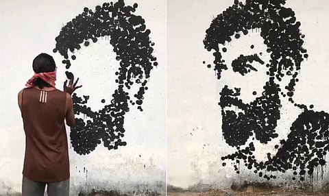 டென்னிஸ் பந்தை பயன்படுத்தி விராட் கோலியின் ஓவியத்தை தீட்டிய ரசிகர் | வீடியோ