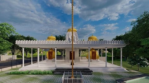 தெலங்கானாவில் கட்டப்படும் முப்பரிமாண கோயிலின் மாதிரி.