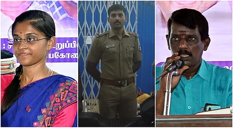 கோட்டாட்சியர் எஸ்.பூர்ணிமா, எஸ்.ஐ. ஈஸ்வரன்,  வட்டாட்சியர் பி.வெங்கடேஸ்வரன்