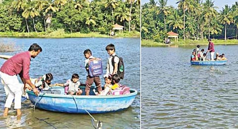 பரிசலில் பள்ளி செல்லும் சிறுவர்கள் - சின்னாறு குறுக்கே 30% பணியுடன் நின்ற பாலம் கட்டும் பணி மீண்டும் தொடங்குமா?