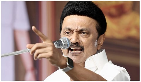 திருச்சியில் நடந்த திமுக வாக்குச்சாவடிப் பொறுப்பாளர்கள் கூட்டத்தில் உரையாற்றும் முதல்வர் ஸ்டாலின்