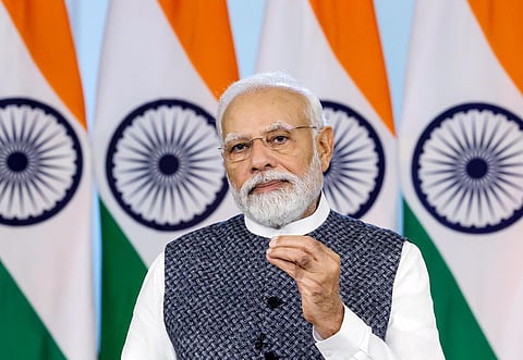 ஜி-20 மாநாட்டின் சுற்றுச்சூழல் மற்றும் பருவநிலை நிலைத்தன்மை குறித்த அமைச்சர்கள் கூட்டத்தில் காணொலி காட்சி வாயிலாக பேசுகிறார் பிரதமர் நரேந்திர மோடி.