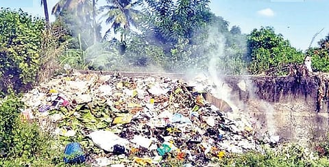 படவேடு ஊராட்சியில் சாலையோரத்தில் கொட்டி எரிக்கப்படும் குப்பை கழிவுகள்