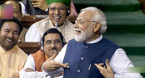 மக்களவையில் நேற்று நம்பிக்கை இல்லா தீர்மானம் மீதான விவாதத்துக்கு பதில் அளித்து பேசிய பிரதமர் நரேந்திர மோடி.