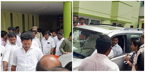 உடல்நலக் குறைவு காரணமாக தருமபுரி அருகே தனியார் மருத்துவமனையில் சிகிச்சை பெற்ற  அமைச்சர் அன்பில் மகேஸ் தனது காரில் பெங்களூரு புறப்பட்டுச் சென்றார்.