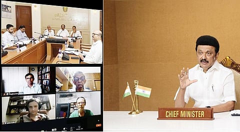 பொருளாதார ஆலோசனைக் குழுக் கூட்டத்தில் உரையாற்றும் தமிழக முதல்வர் மு.க.ஸ்டாலின்