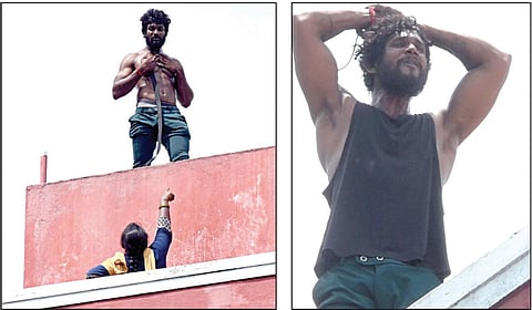 குடும்பத் தகராறு காரணமாக போதையில் கத்தியுடன் சுற்றிய இளைஞரை பல்லாவரம் போலீஸார் காவல் நிலையத்துக்கு அழைத்து வந்து விசாரித்தபோது திடீரென மொட்டை மாடிக்கு சென்று கீழே குதிப்பேன் என அனைவரையும் மிரட்டினார். போலீஸார், அவரது மனைவி 3 மணி நேரம் பேச்சுவார்த்தை நடத்தி அவரை கீழே அழைத்து வந்தனர்.  படங்கள்: எம்.முத்துகணேஷ்