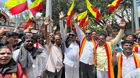 பெங்களூருவில் கடந்த ஞாயிரன்று போராட்டத்தில் ஈடுபட்ட வாட்டாள் நாகராஜ் உள்ளிட்டோர் | படம்: சுதாகர் ஜெயின்.