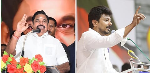 எடப்பாடி பழனிசாமி (இடது), உதயநிதி ஸ்டாலின் (வலது)