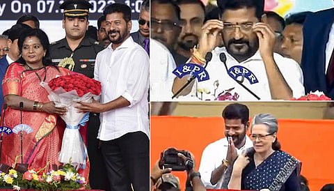 தெலங்கானா முதல்வராக ரேவந்த் ரெட்டி பதவியேற்பு - விழாவில் கார்கே, சோனியா, ராகுல் பங்கேற்பு
