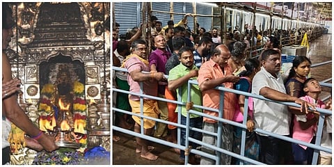 சனிப்பெயர்ச்சி விழாவையொட்டி திருநள்ளாறு தர்பாரண்யேஸ்வரர் கோயிலில் நீண்ட வரிசையில் காத்திருந்த பக்தர்கள்