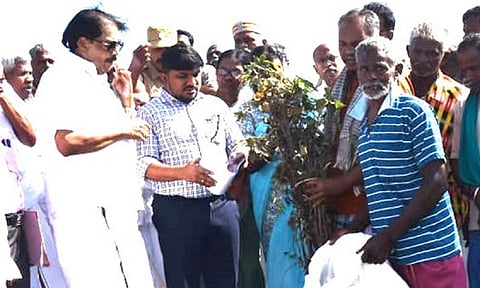 அருப்புக்கோட்டை அருகே பாலவ நத்தம் கிராமத்தில் பயிர் சேதம் குறித்து வருவாய்த் துறை அமைச்சர் சாத்தூர் ராமச்சந்திரன் நேரில் பார்வையிட்டு ஆய்வு செய்தார்.