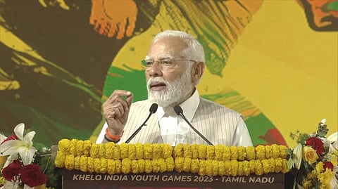 சென்னையில் நடந்த கேலோ இந்தியா இளைஞர் விளையாட்டுப் போட்டிகளை துவக்கிவைத்து உரையாற்றும் பிரதமர் மோடி