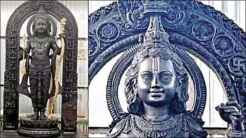 ராமர் கோயில் கருவறையில் நிறுவப்பட்ட குழந்தை ராமர் சிலை.