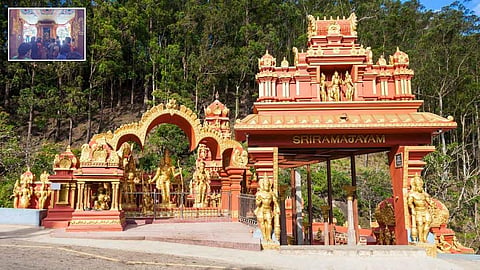 இலங்கையில் உள்ள சீதை அம்மன் கோயிலின் முகப்பு பகுதி. (உள்படம்) சீதை அம்மன் கோயிலில் தரிசனம் செய்யும் பக்தர்கள்.
