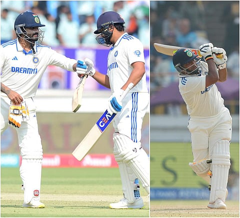 ராஜ்கோட் டெஸ்டில் இந்தியா 326/5 - ரோகித், ஜடேஜா சதம்; சர்பராஸ் கானின் பயமறியா ஆட்டம்
