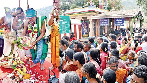 ஒட்டன்சத்திரம் குழந்தை வேலப்பர் கோயில் கும்பாபிஷேகத்தில் பங்கேற்ற திரளான பக்தர்கள். படம்: நா.தங்கரத்தினம்