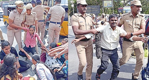 9 அம்ச கோரிக்கைகளை வலியுறுத்தி, பார்வையற்ற கல்லூரி மாணவர்கள் மற்றும் பட்டதாரிகள் சங்கத்தினர் சென்னை காவல் ஆணையர் அலுவலகம் அருகே நேற்று சாலை மறியல் போராட்டத்தில் ஈடுபட்டனர். அவர்களை போலீஸார் குண்டுகட்டாக தூக்கி கைது செய்தனர் . 

| படங்கள்: ம.பிரபு |