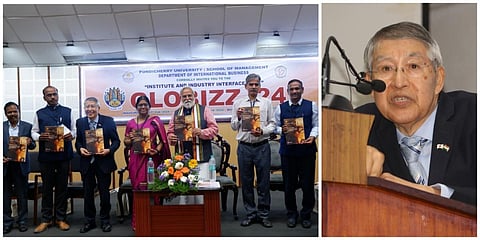 புதுச்சேரி மத்தியப் பல்கலைக்கழகத்தில் நடந்த கருத்தரங்கில் கலந்துகொண்ட ஜப்பானிய அதிகாரி முத்து படத்தின் பாடலை பாடி அசத்தினார்